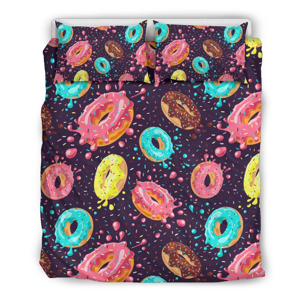 Blue Donut Pattern Print Duvet Cover Bedding Set-grizzshop