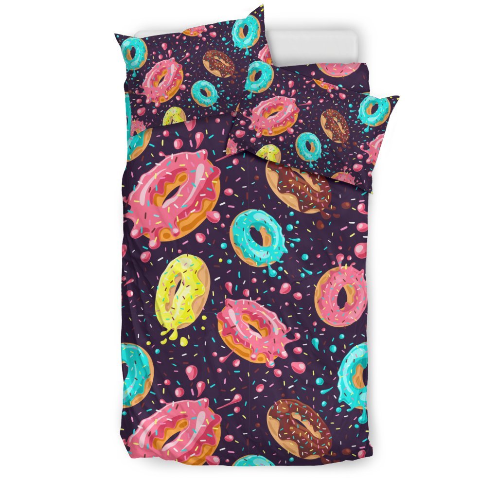 Blue Donut Pattern Print Duvet Cover Bedding Set-grizzshop