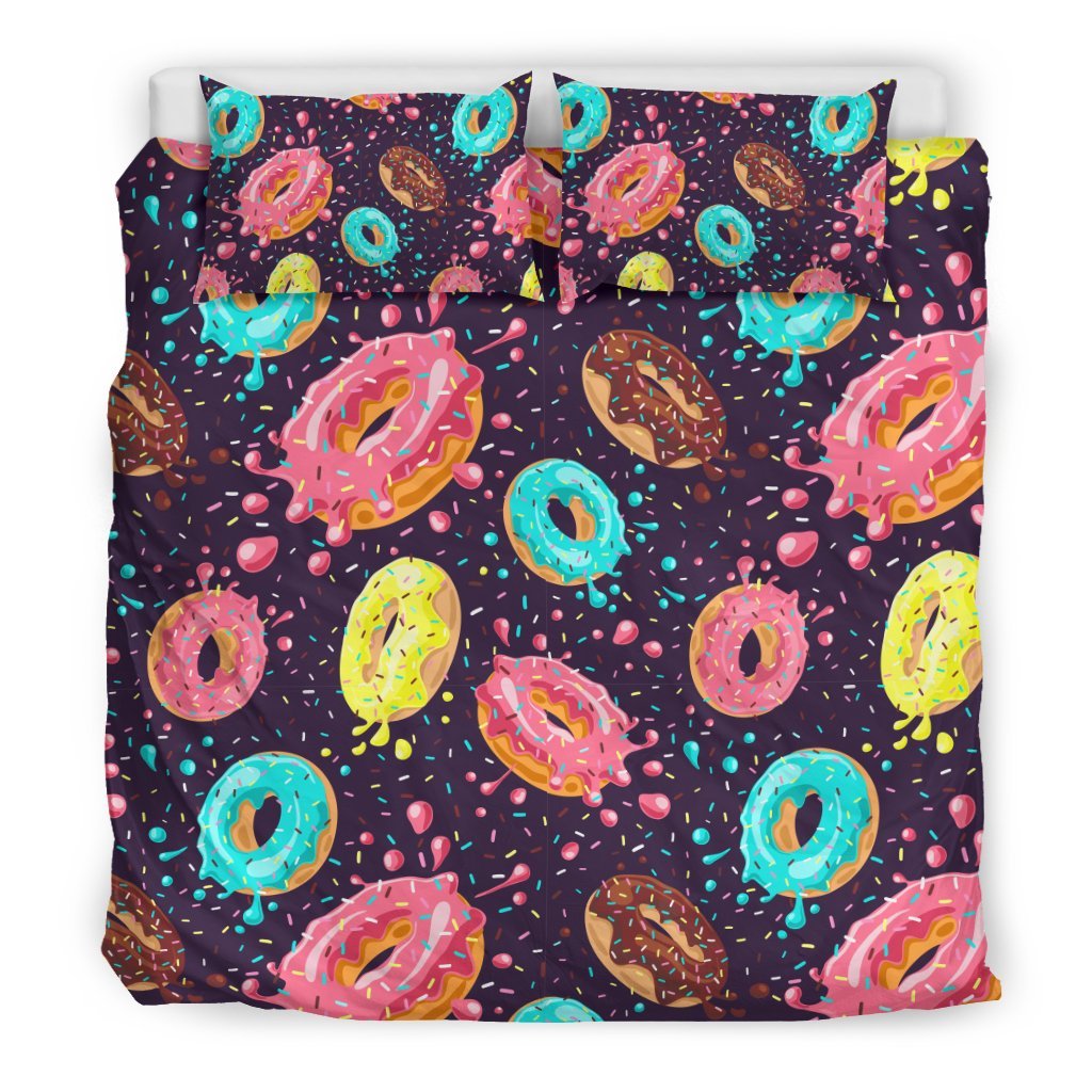 Blue Donut Pattern Print Duvet Cover Bedding Set-grizzshop