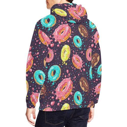 Blue Donut Pattern Print Men Pullover Hoodie-grizzshop
