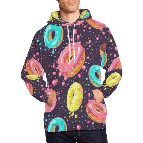 Blue Donut Pattern Print Men Pullover Hoodie-grizzshop