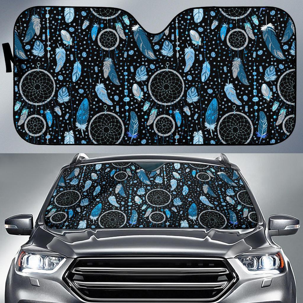 Blue Dream Catcher Feather Car Sun Shade-grizzshop