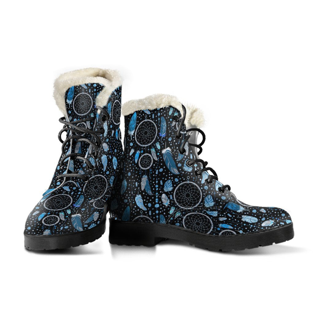 Blue Dream Catcher Feather Pattern Print Comfy Winter Boots-grizzshop