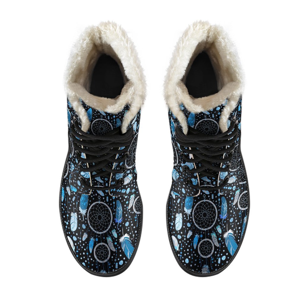 Blue Dream Catcher Feather Pattern Print Comfy Winter Boots-grizzshop