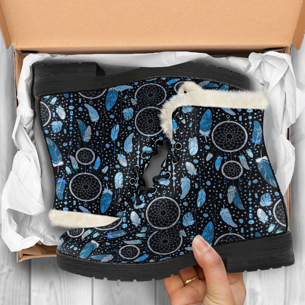 Blue Dream Catcher Feather Pattern Print Comfy Winter Boots-grizzshop