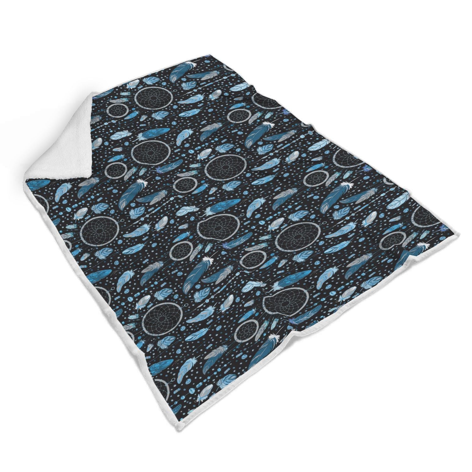 Blue Dream Catcher Feather Pattern Print Throw Blanket-grizzshop