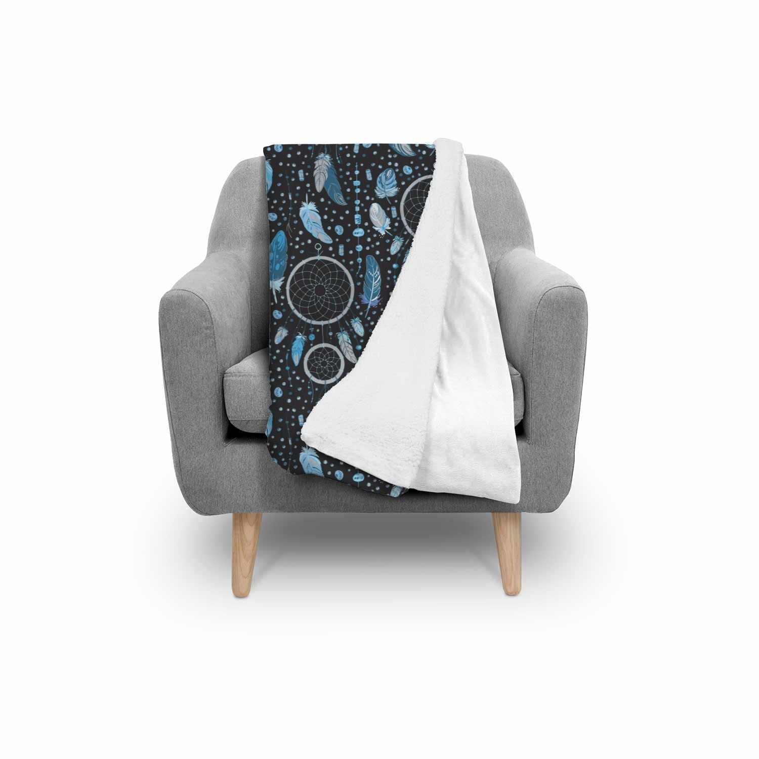 Blue Dream Catcher Feather Pattern Print Throw Blanket-grizzshop