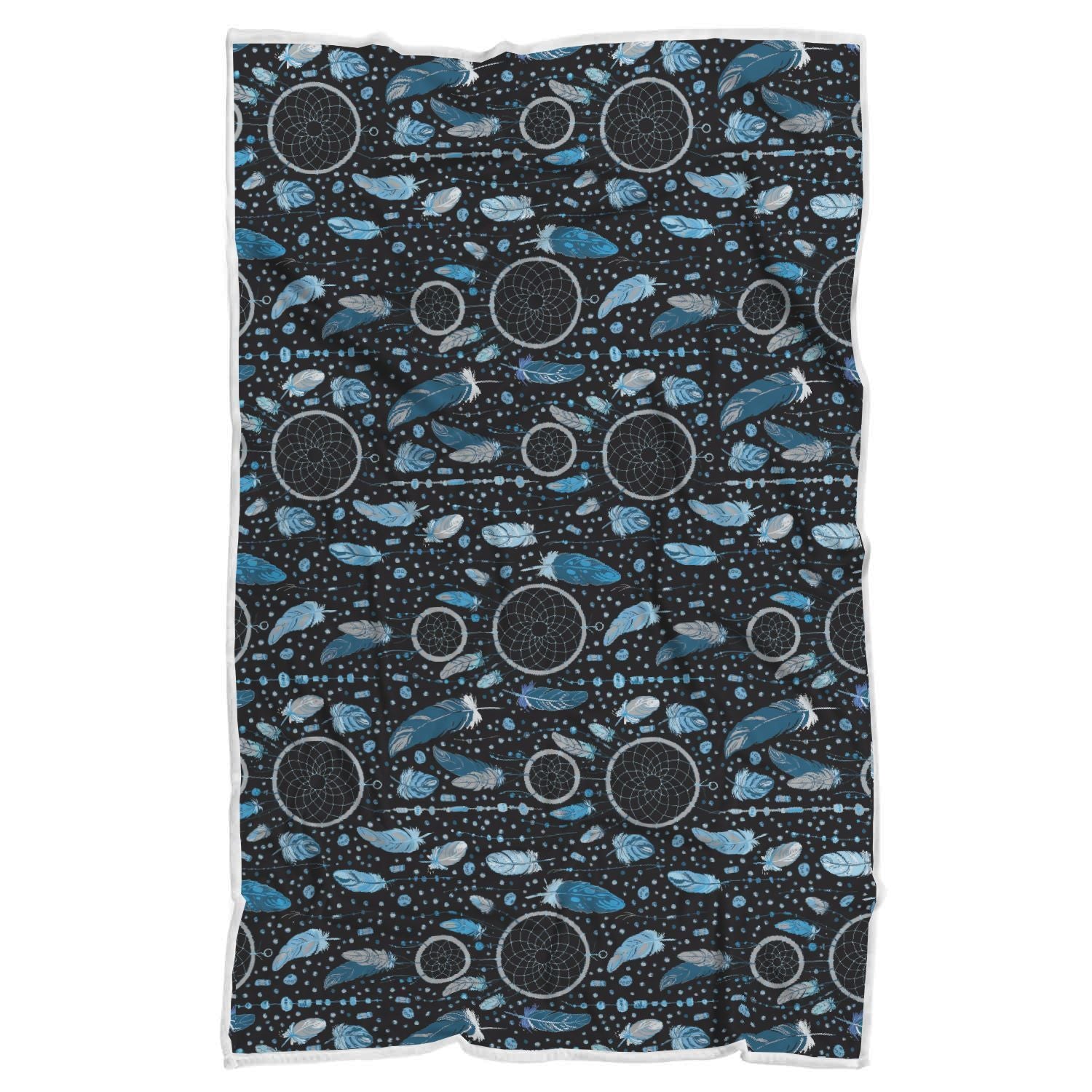 Blue Dream Catcher Feather Pattern Print Throw Blanket-grizzshop