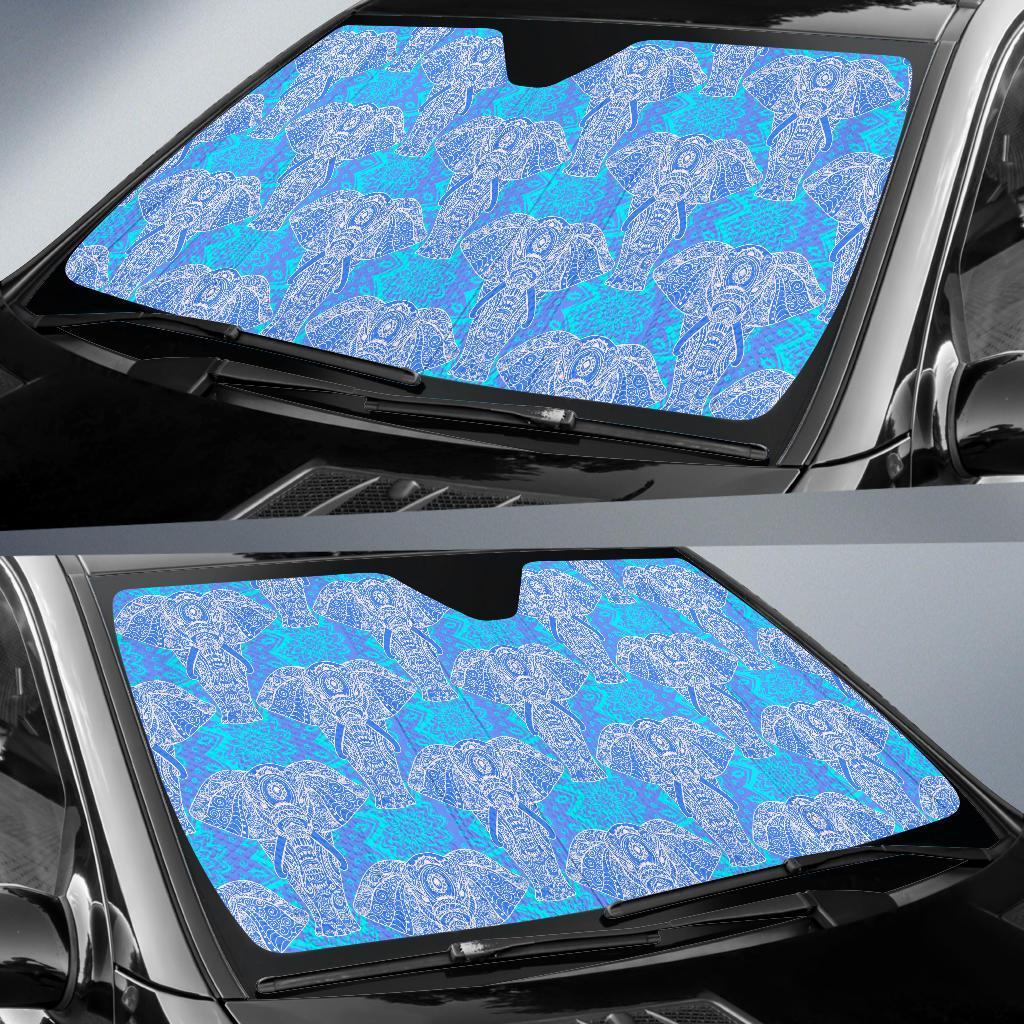 Blue Elephant Mandala Print Car Sun Shade-grizzshop