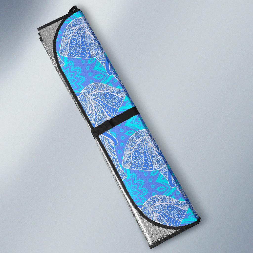Blue Elephant Mandala Print Car Sun Shade-grizzshop