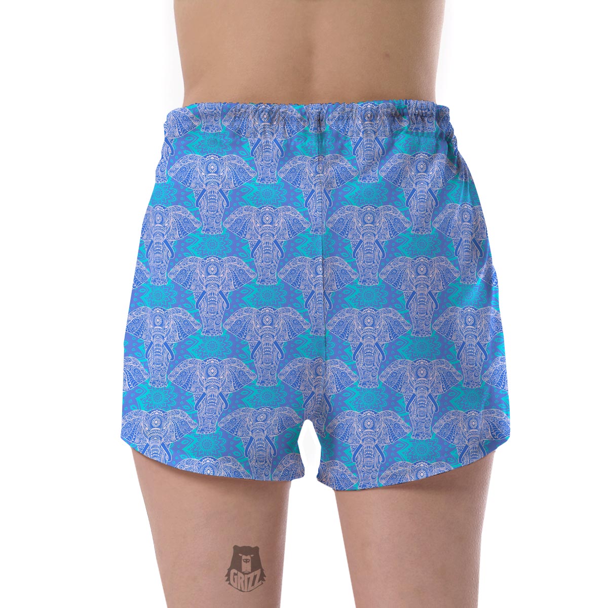 Blue Elephant Mandala Print Women's Shorts-grizzshop