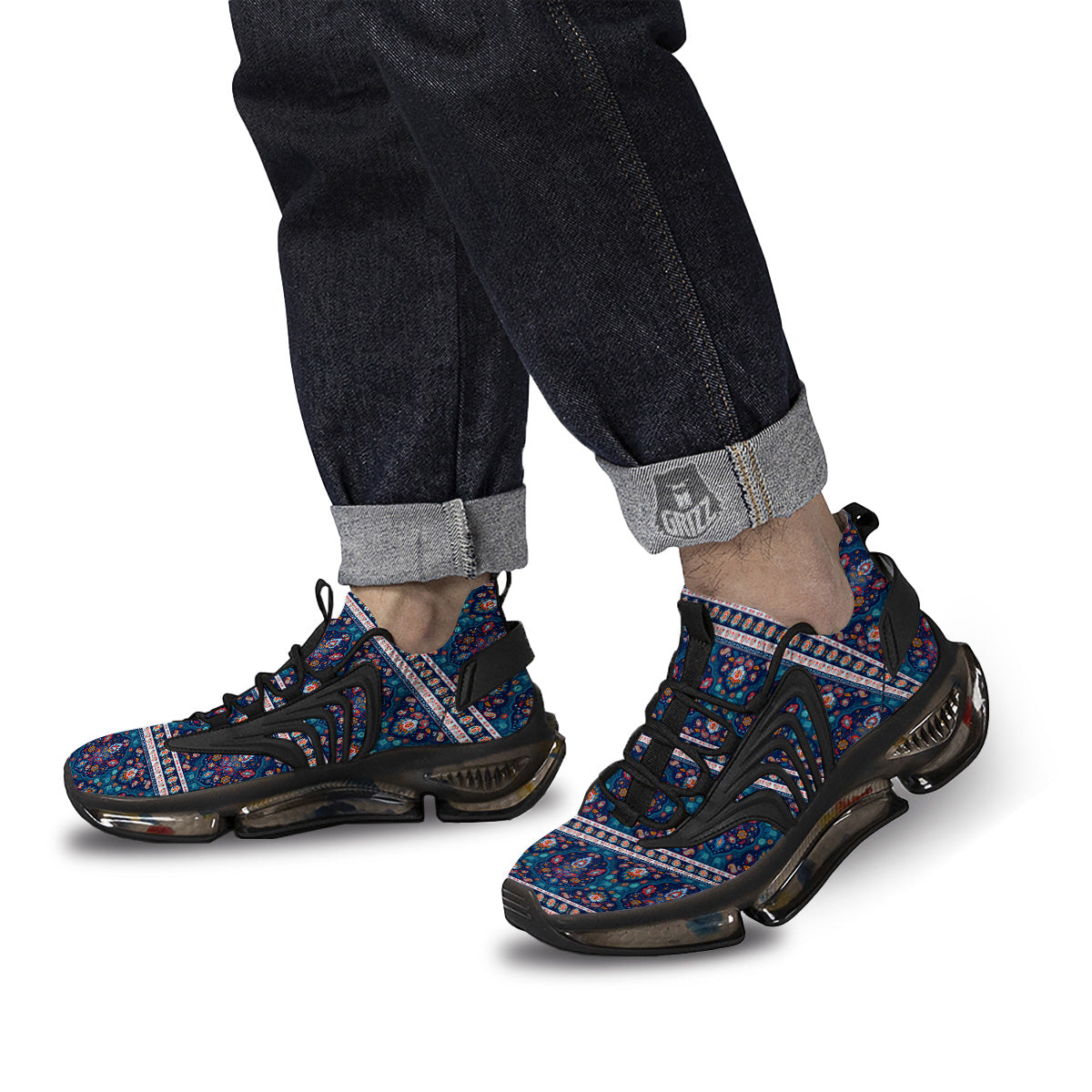Blue Ethnic Mandala Print Pattern Black Gym Shoes-grizzshop