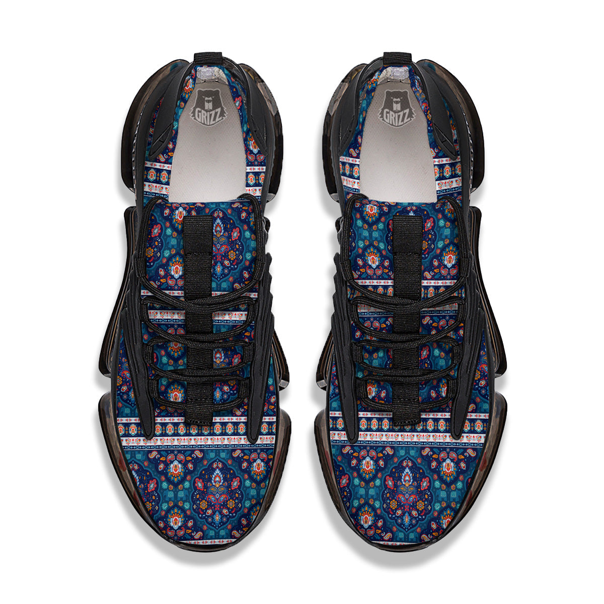 Blue Ethnic Mandala Print Pattern Black Gym Shoes-grizzshop