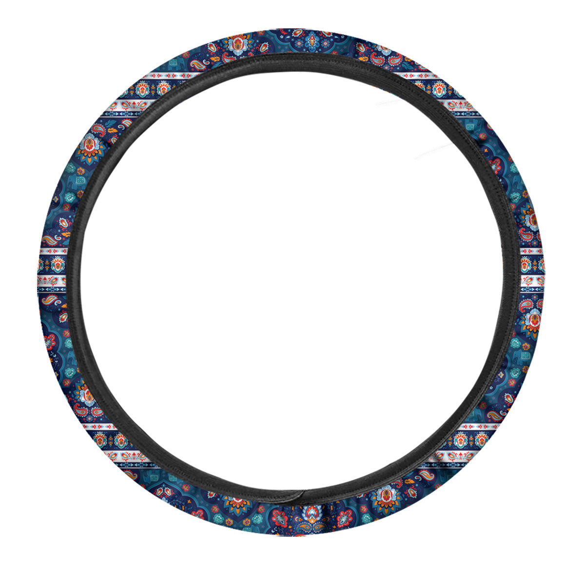 Blue Ethnic Mandala Print Pattern Car Steering Wheel Cover-grizzshop