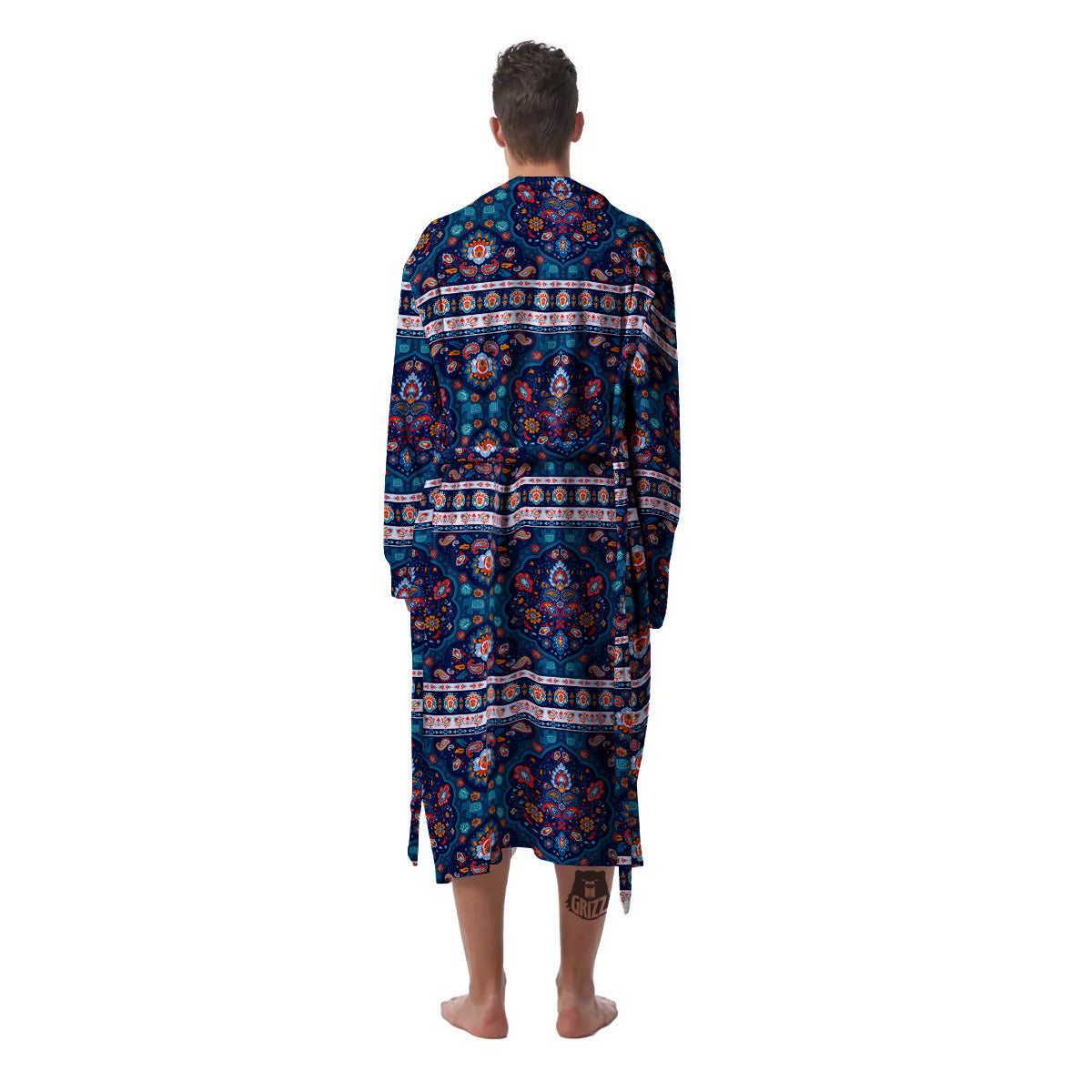 Blue Ethnic Mandala Print Pattern Men's Robe-grizzshop