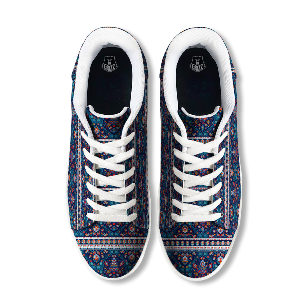 Blue Ethnic Mandala Print Pattern White Low Top Sneakers-grizzshop