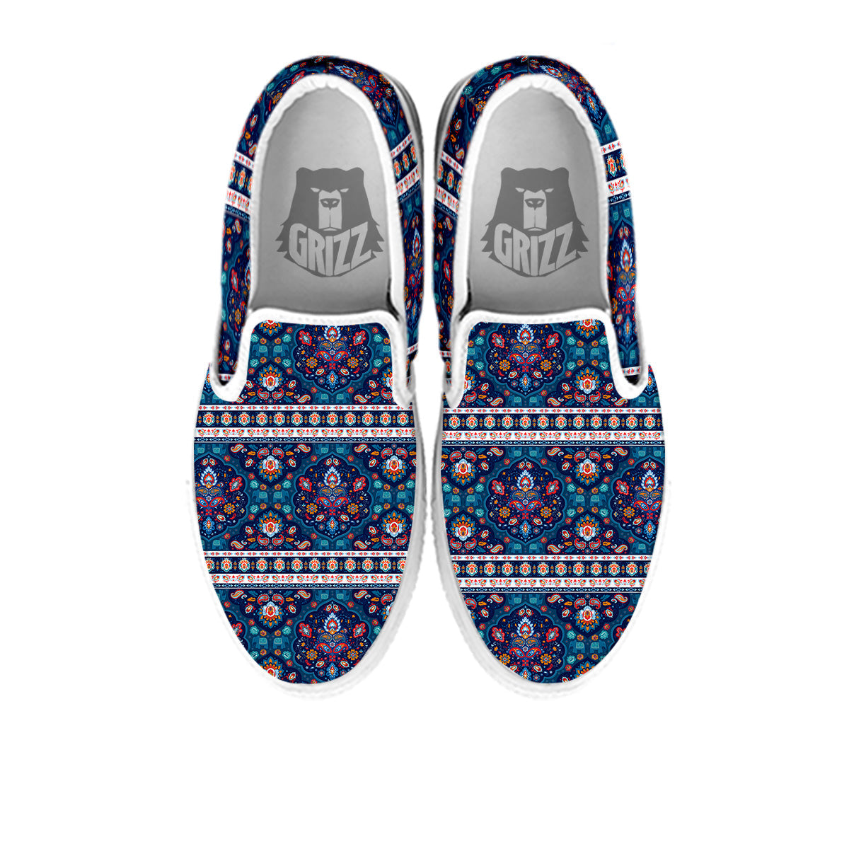 Blue Ethnic Mandala Print Pattern White Slip On Shoes-grizzshop