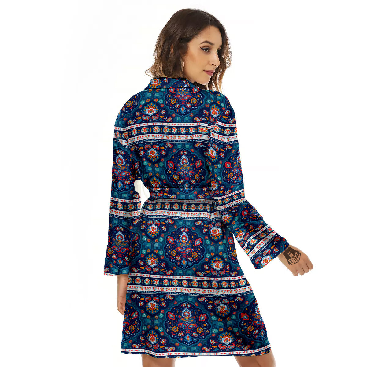 Blue Ethnic Mandala Print Pattern Women's Robe-grizzshop