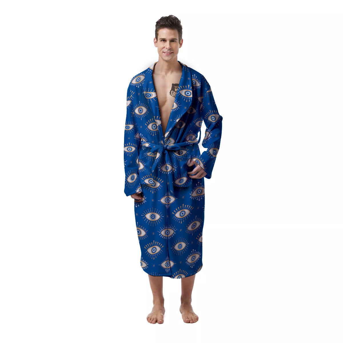 Blue Eyes Hamsa Print Pattern Men's Robe-grizzshop