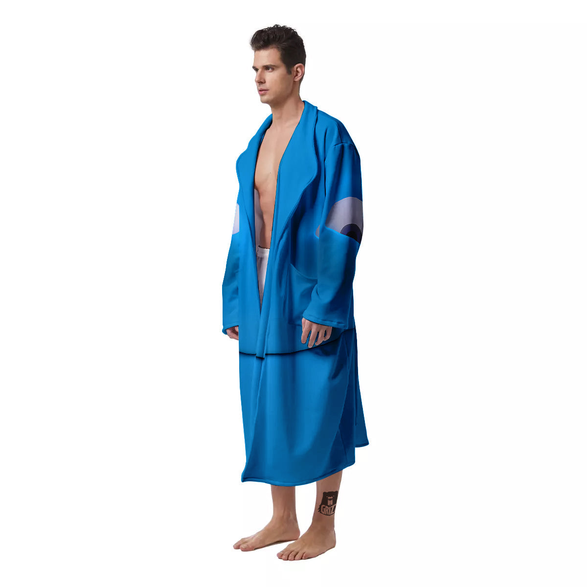 Blue Face Cartoon Emoticon Character Print Men's Robe-grizzshop