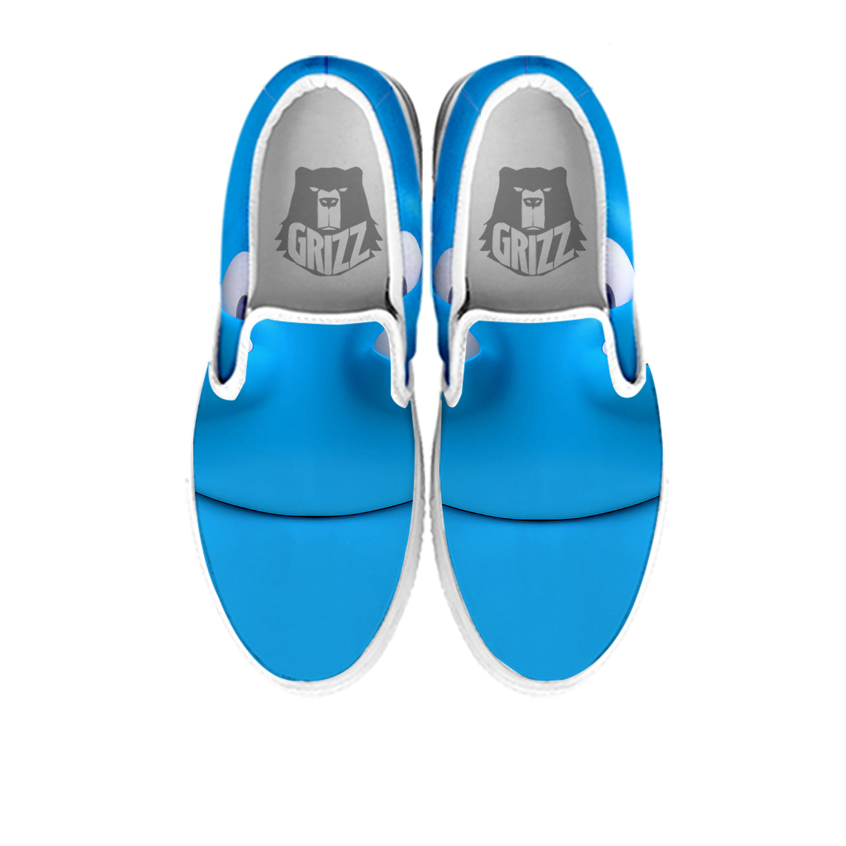 Blue Face Cartoon Emoticon Character Print White Slip On Shoes-grizzshop