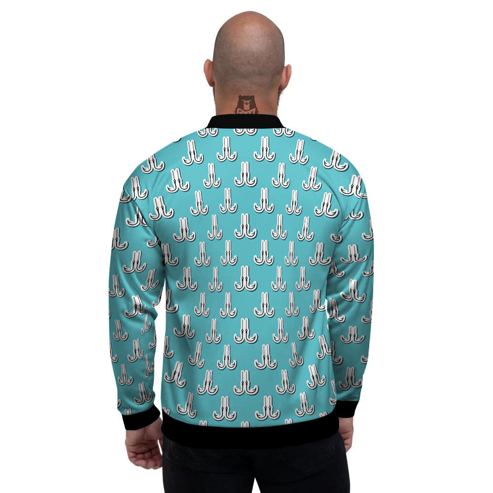 Blue Fish Hook Print Pattern Men's Bomber Jacket-grizzshop