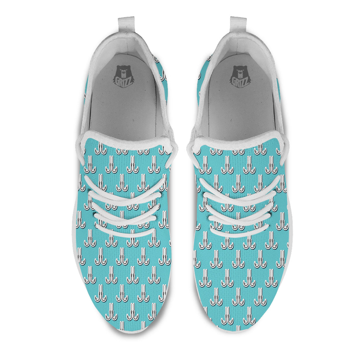 Blue Fish Hook Print Pattern White Athletic Shoes-grizzshop
