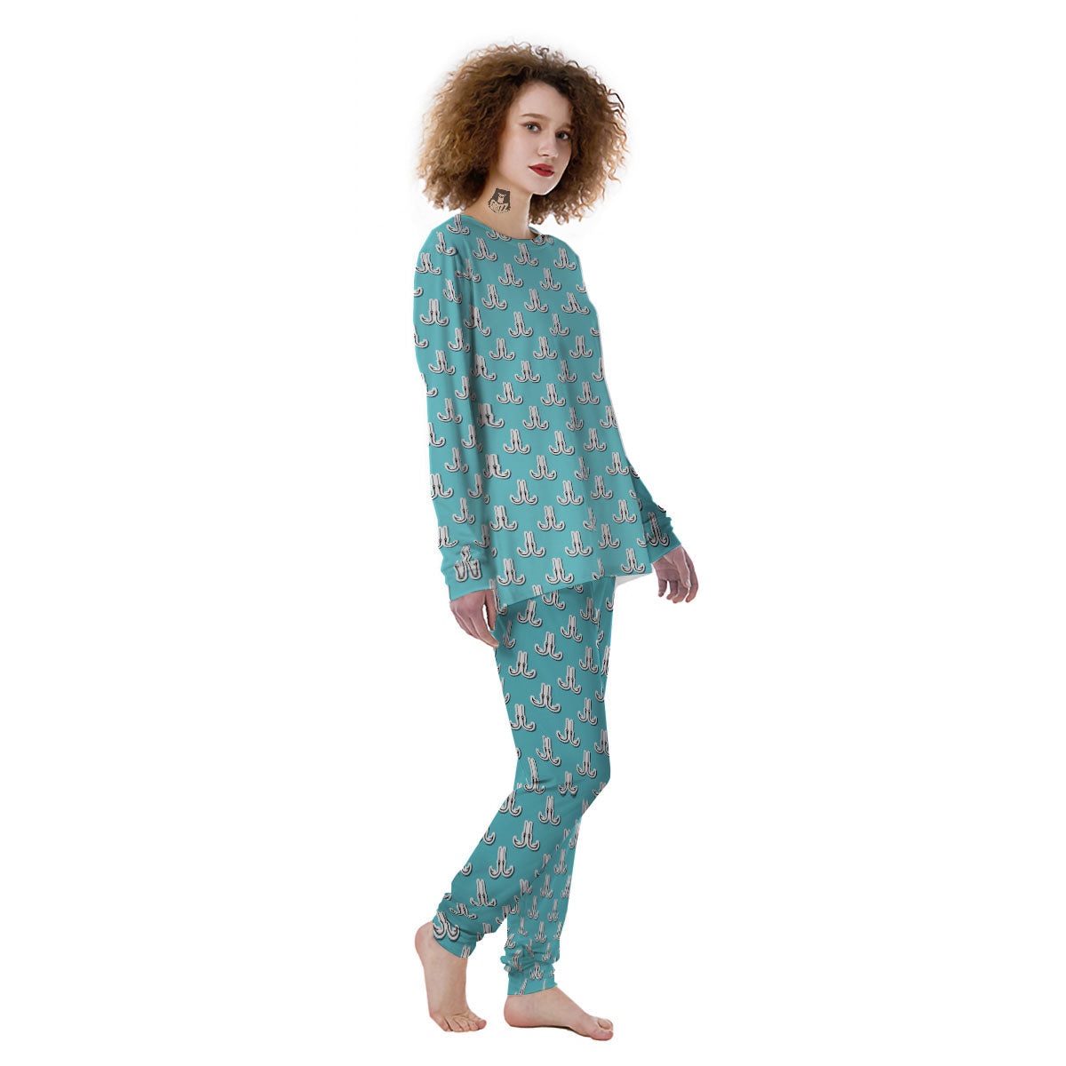 Blue Fish Hook Print Pattern Women's Pajamas-grizzshop