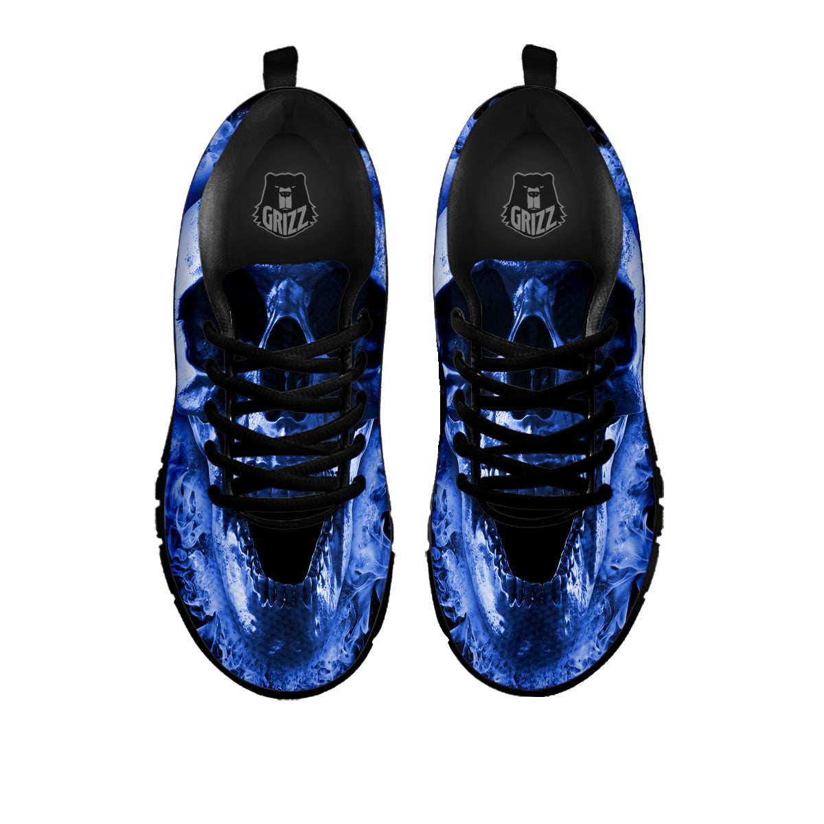Blue Flaming Skull Print Black Sneaker-grizzshop
