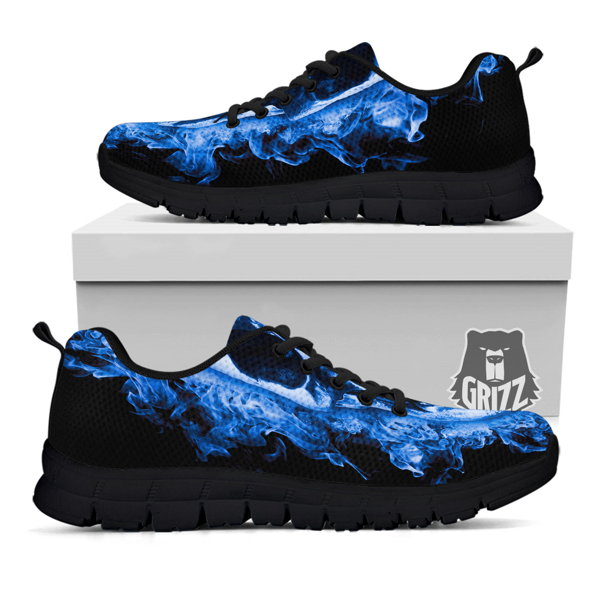Blue Flaming Skull Print Black Sneaker-grizzshop
