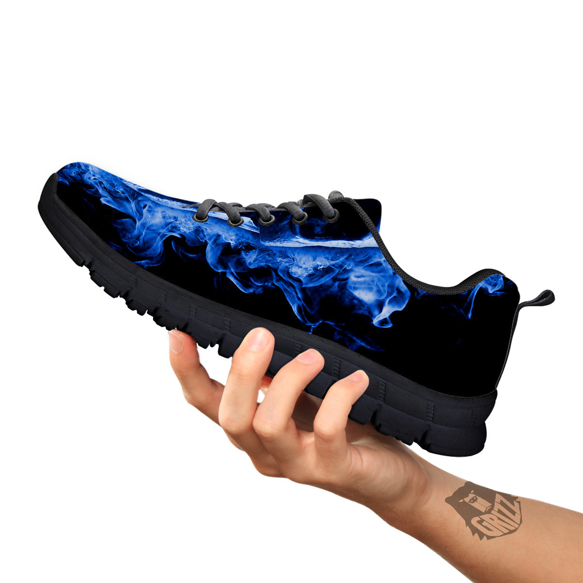 Blue Flaming Skull Print Black Sneaker-grizzshop