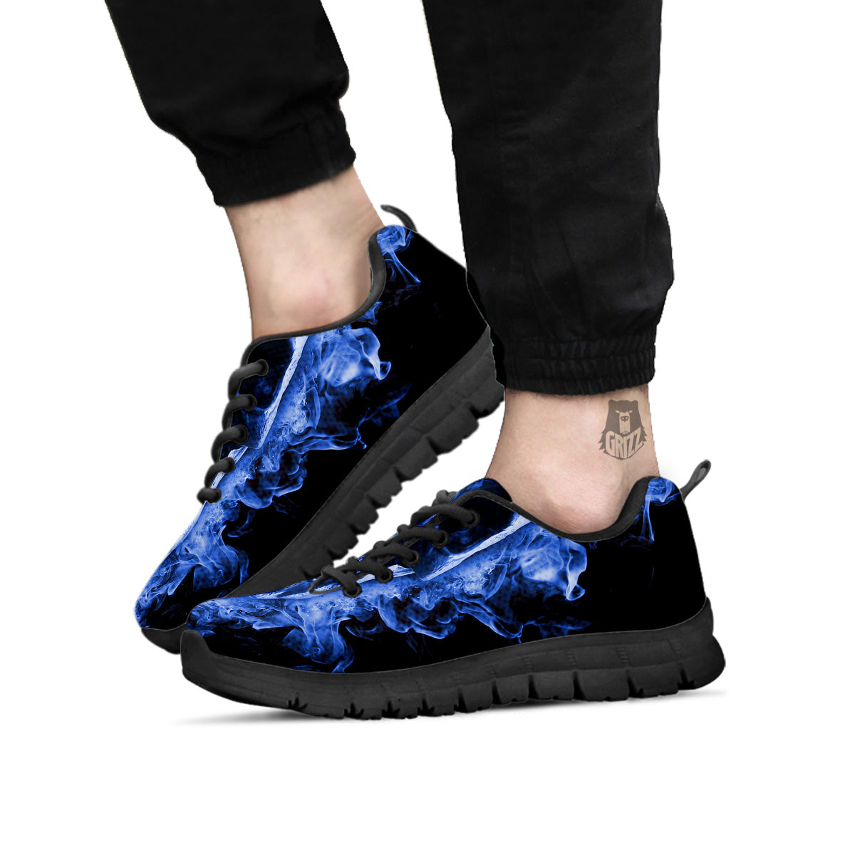 Blue Flaming Skull Print Black Sneaker-grizzshop