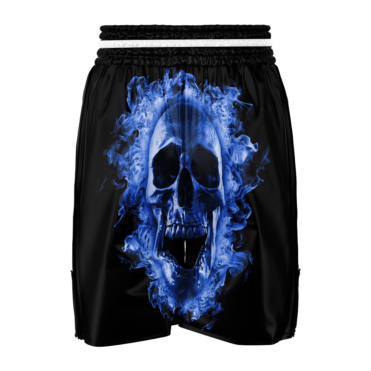 Blue Flaming Skull Print Boxing Shorts-grizzshop