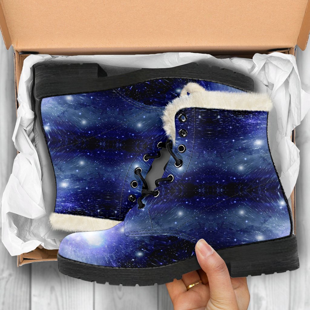Blue Galaxy Space Stardust Print Comfy Winter Boots-grizzshop