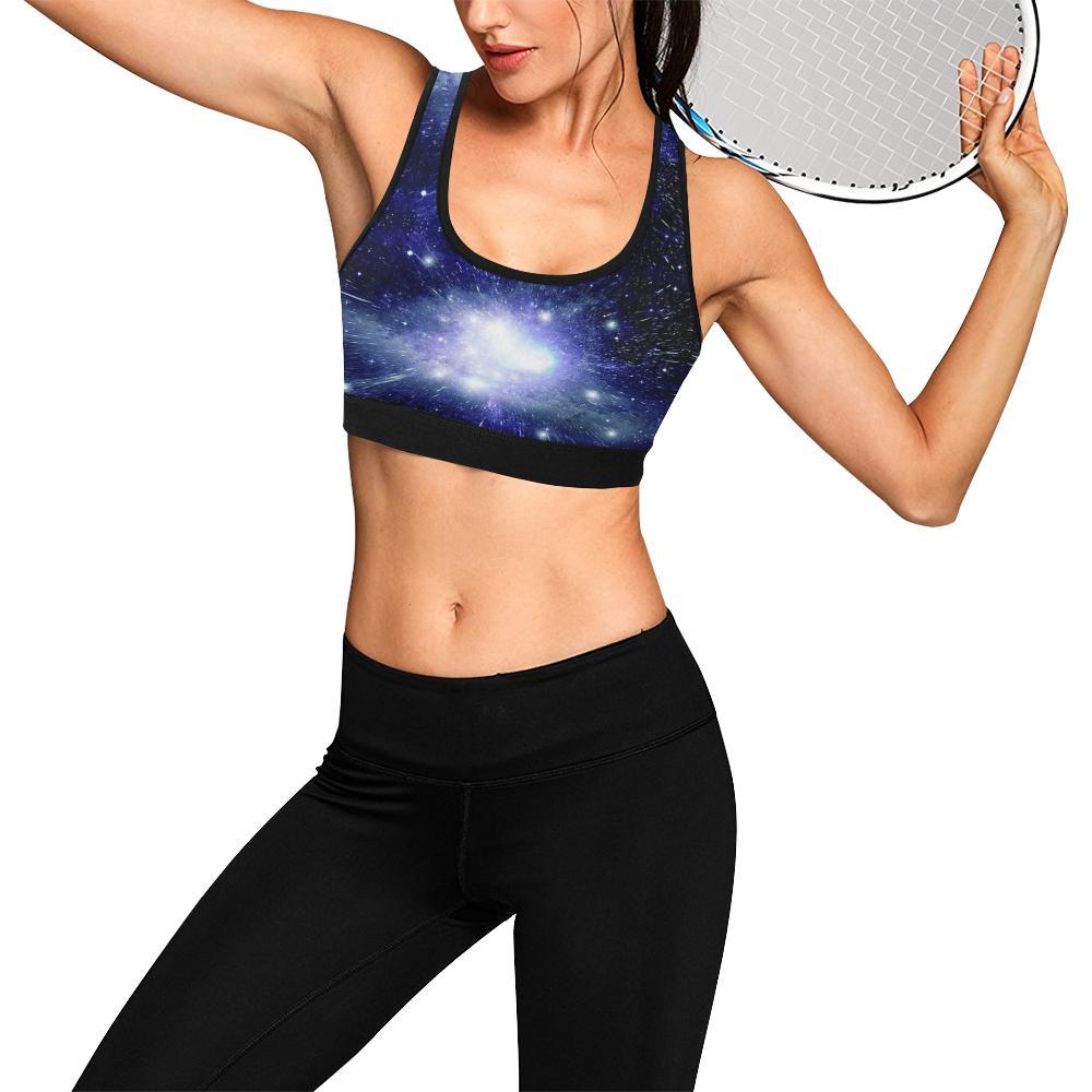 Blue Galaxy Space Stardust Print Women Sports Bra-grizzshop
