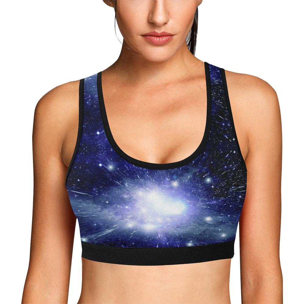 Blue Galaxy Space Stardust Print Women Sports Bra-grizzshop