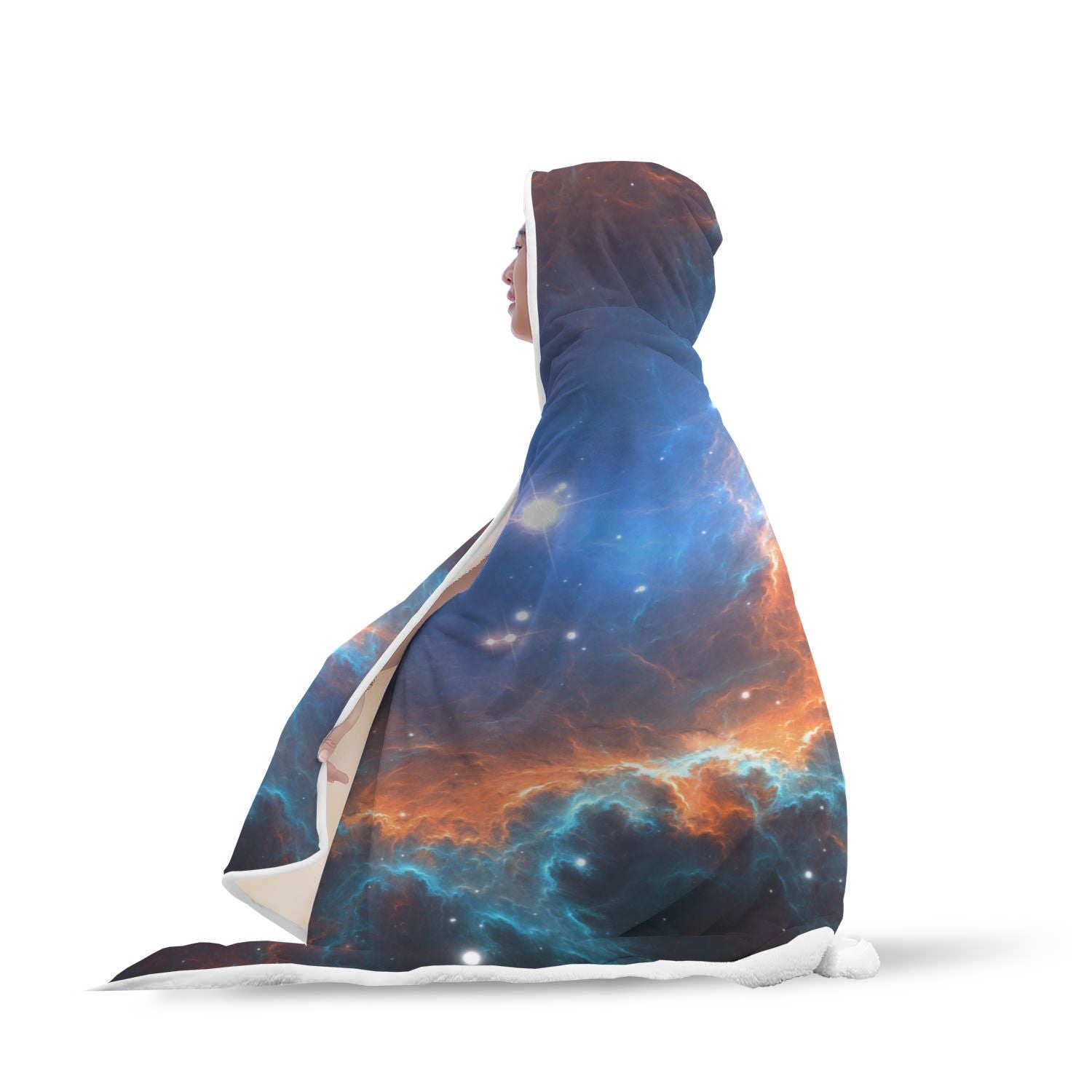 Blue Geomagnetic Storm Galaxy Space Print Hooded Blanket-grizzshop
