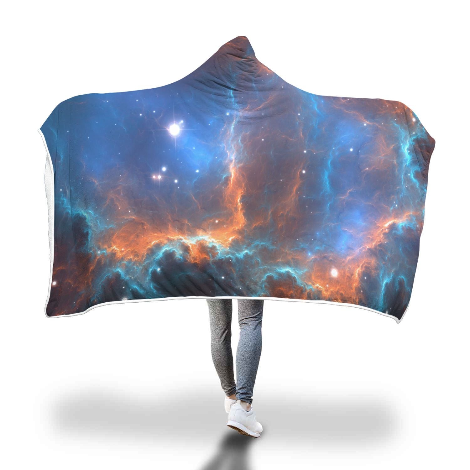 Blue Geomagnetic Storm Galaxy Space Print Hooded Blanket-grizzshop