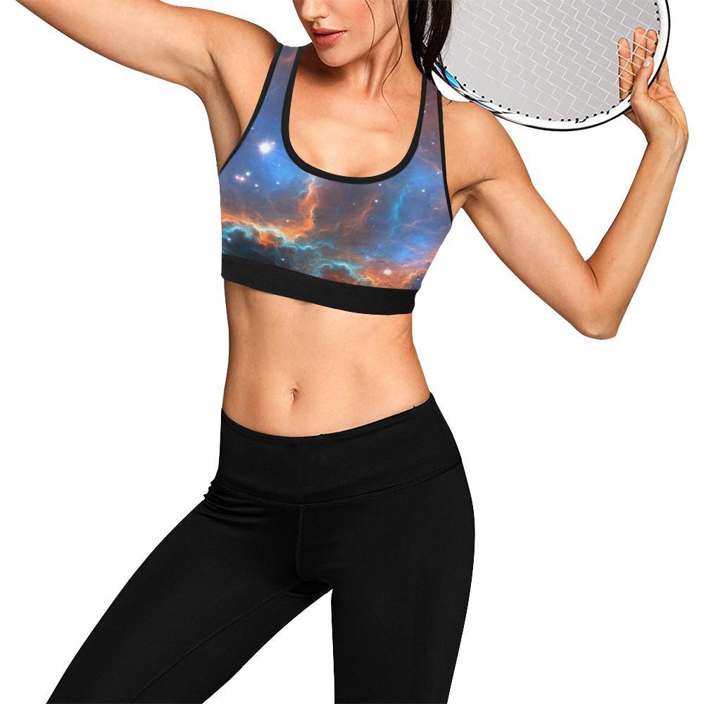Blue Geomagnetic Storm Galaxy Space Print Women Sports Bra-grizzshop