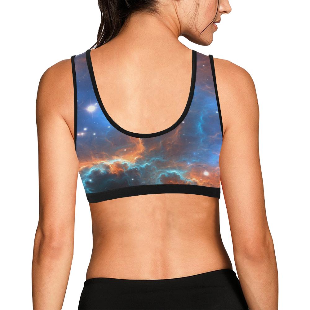 Blue Geomagnetic Storm Galaxy Space Print Women Sports Bra-grizzshop