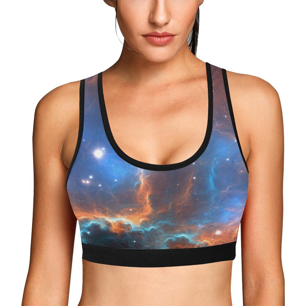 Blue Geomagnetic Storm Galaxy Space Print Women Sports Bra-grizzshop