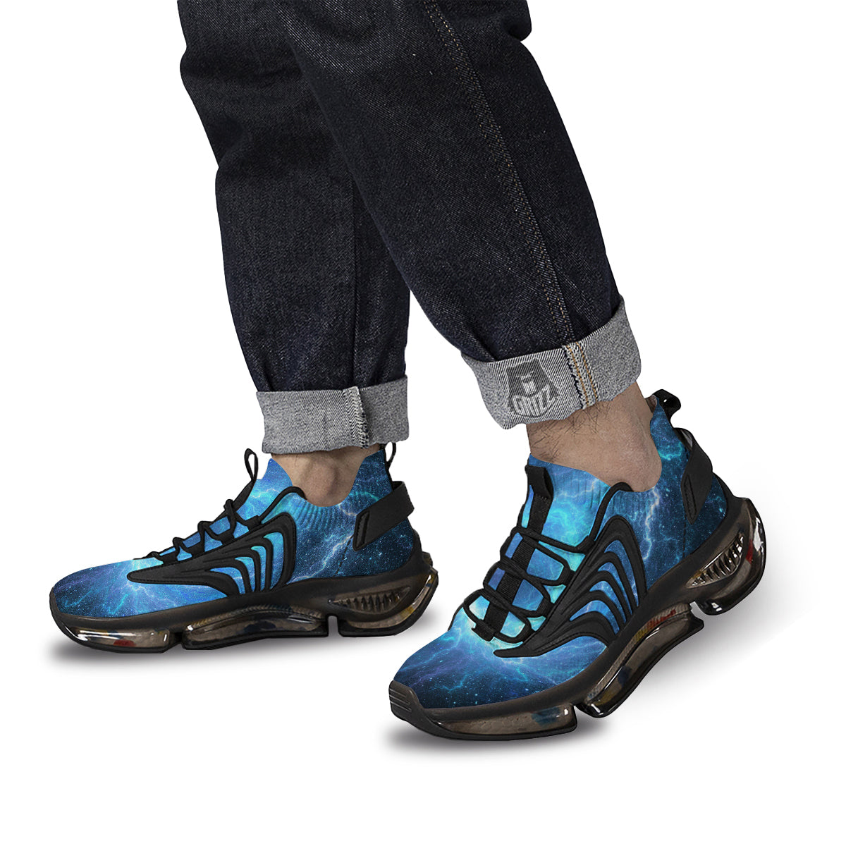 Blue Glowing Giant Lightning In Space Print Black Gym Shoes-grizzshop