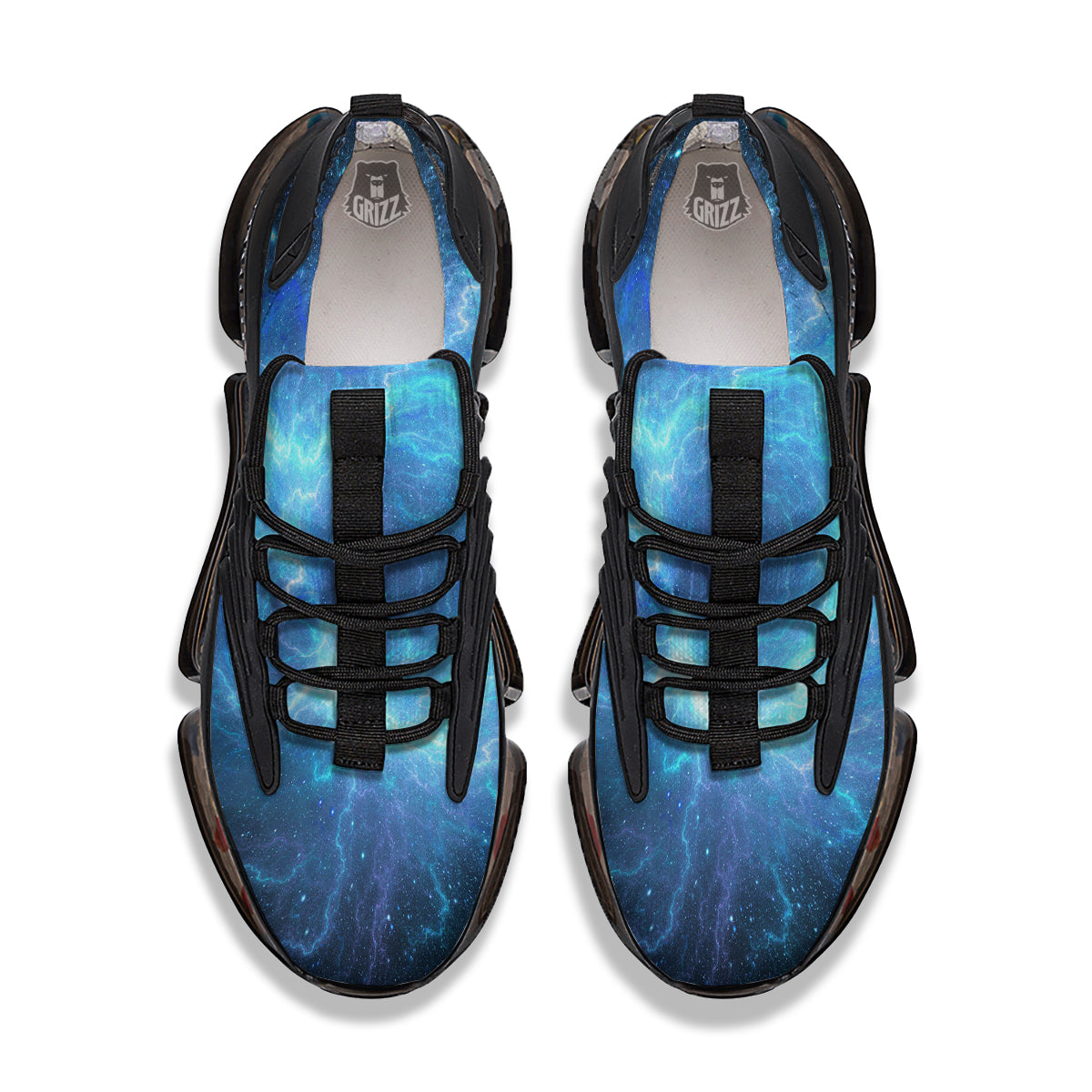 Blue Glowing Giant Lightning In Space Print Black Gym Shoes-grizzshop