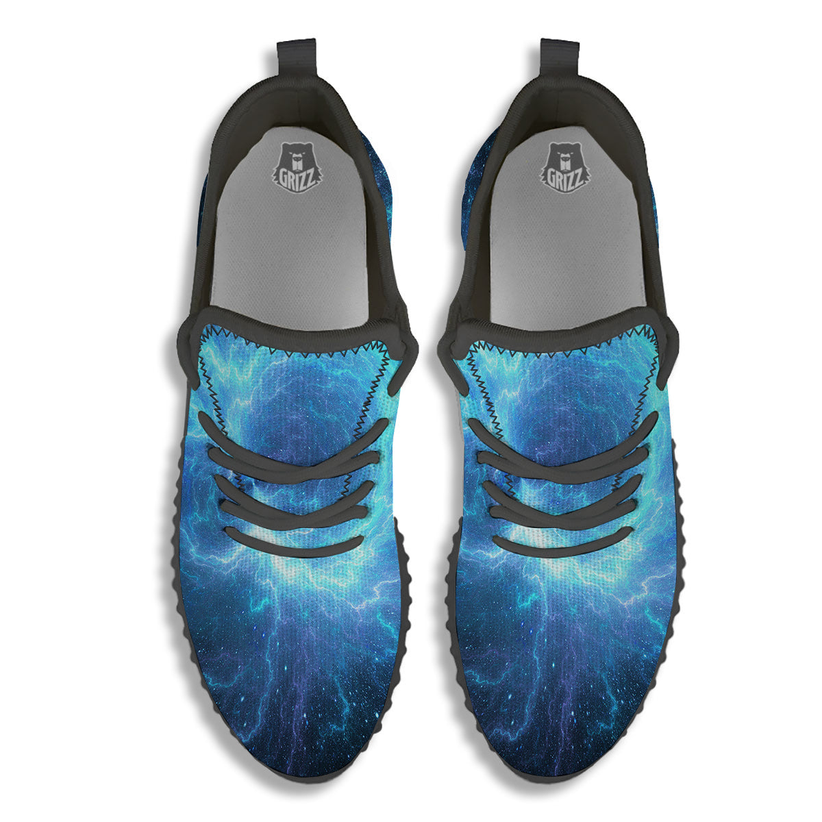 Blue Glowing Giant Lightning In Space Print Black Walking Shoes-grizzshop