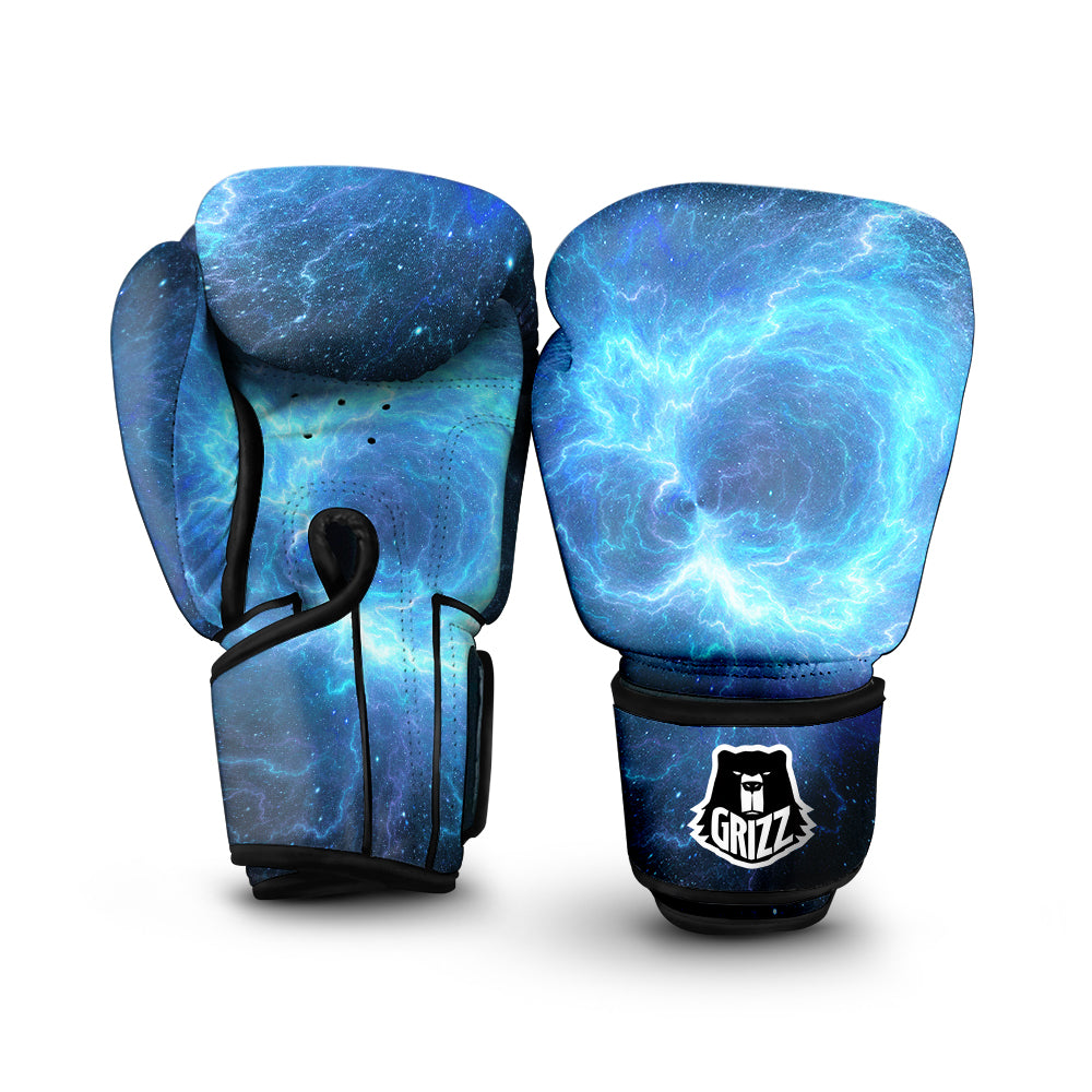 Blue Glowing Giant Lightning In Space Print Boxing Gloves-grizzshop