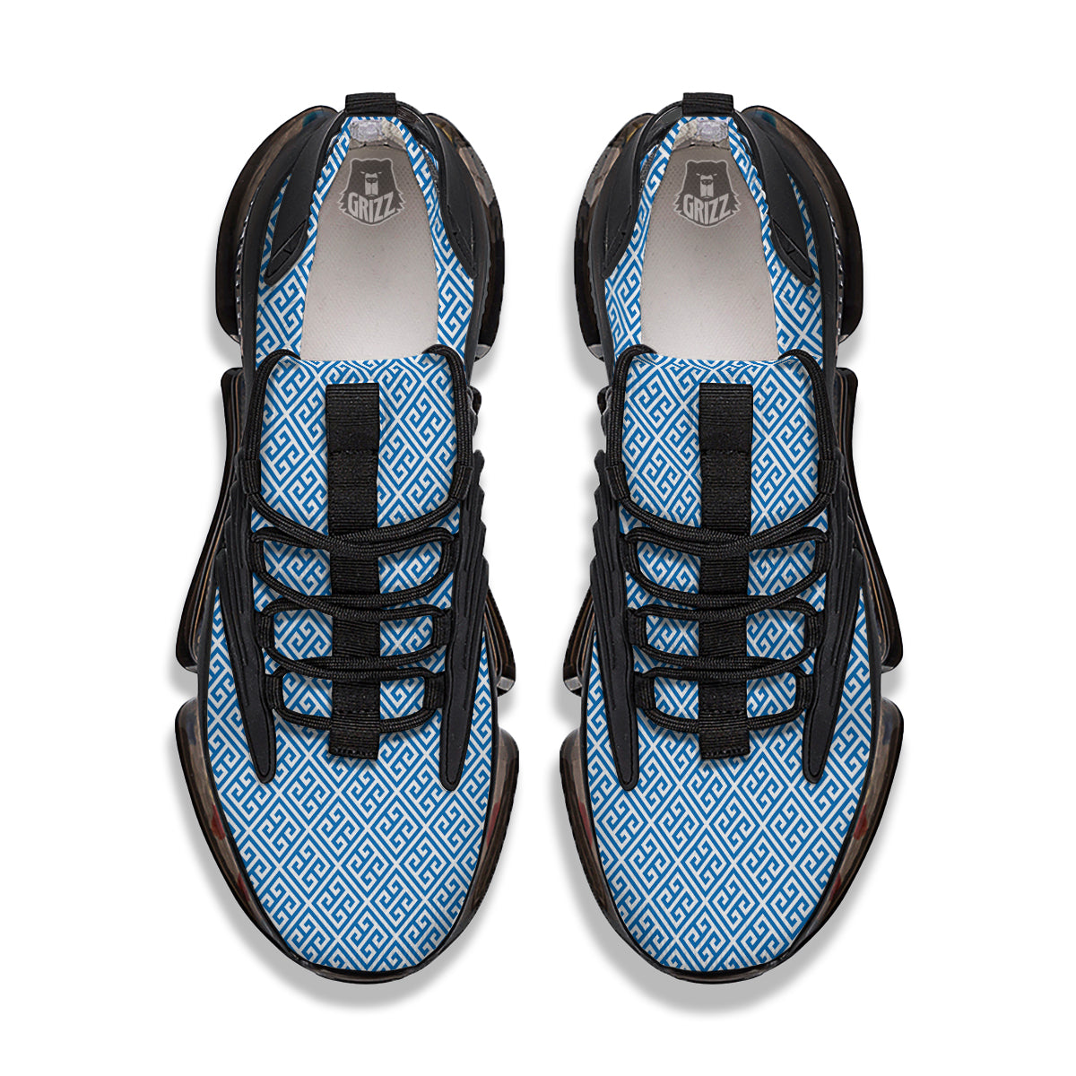 Blue Greek Key Print Pattern Black Gym Shoes-grizzshop