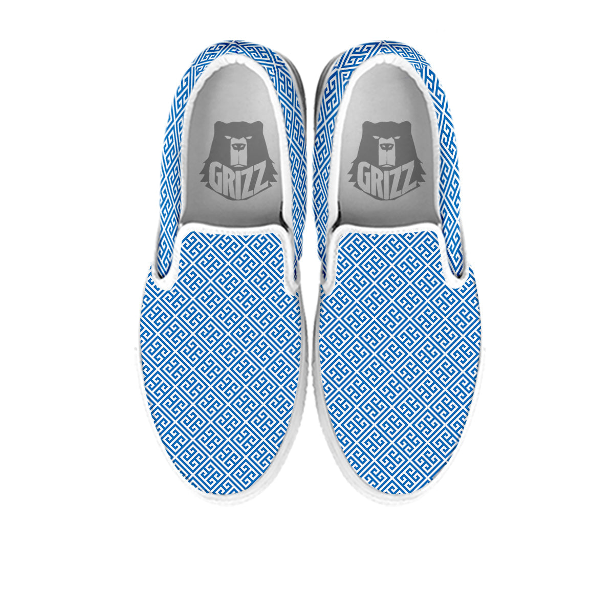 Blue Greek Key Print Pattern White Slip On Shoes-grizzshop