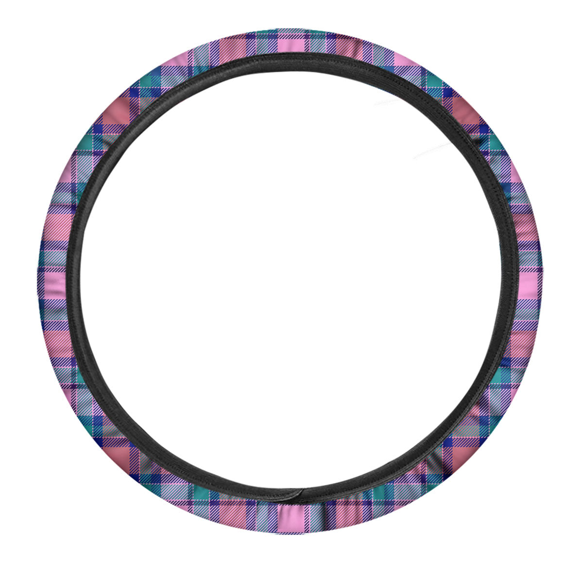 Blue Green And Pink Tartan Print Pattern Car Steering Wheel Cover-grizzshop