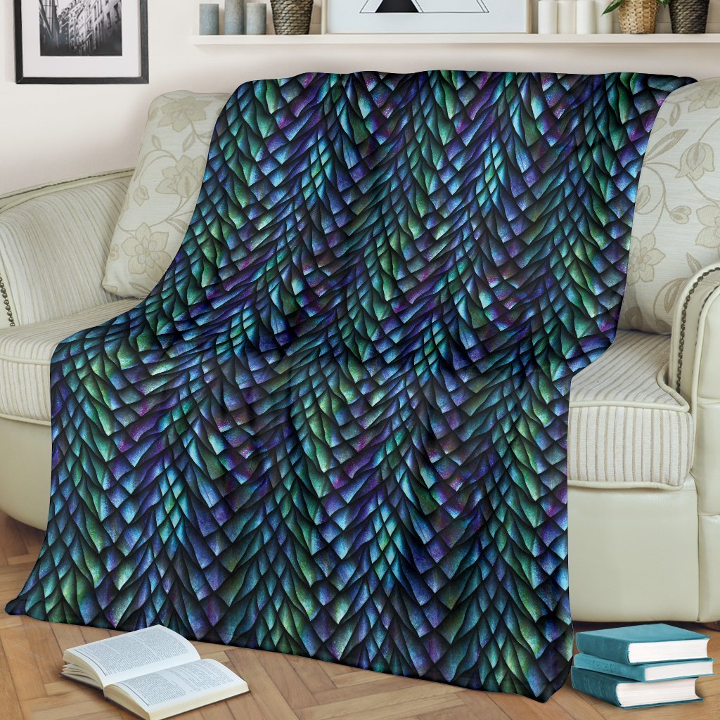 Blue Green Egg Skin Dragon Pattern Print Blanket-grizzshop