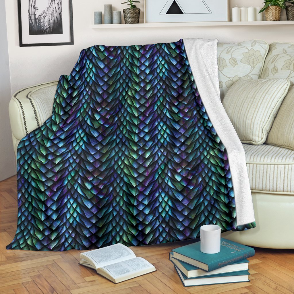 Blue Green Egg Skin Dragon Pattern Print Blanket-grizzshop
